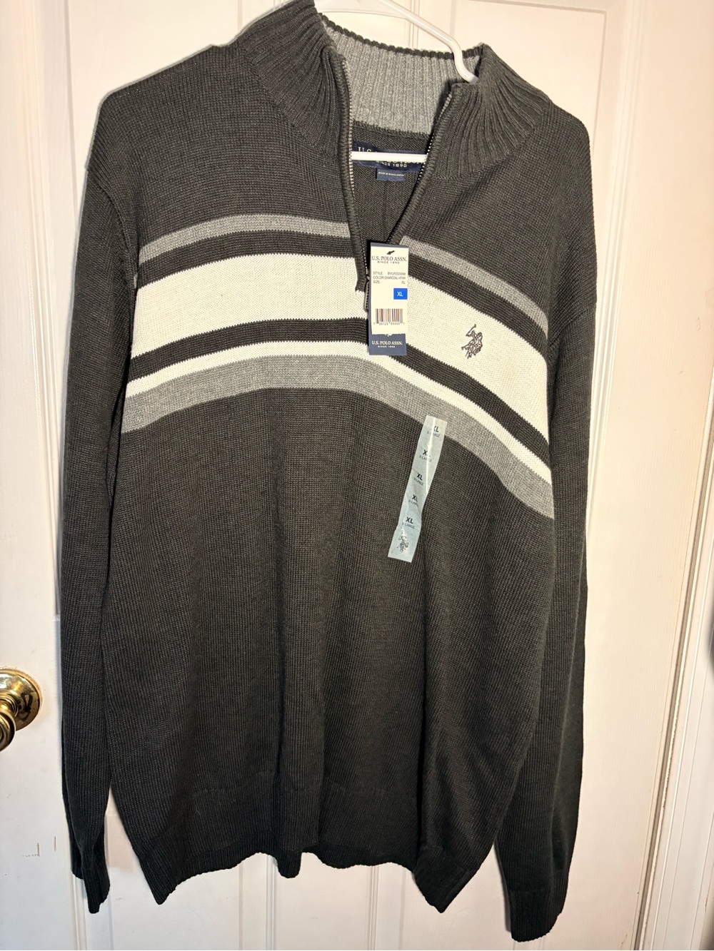 U.S. Polo Assn. Men's Gray Quarter-Zip Stripe Sweater